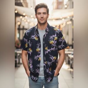 NWT!!Quiksilver Mens Classic Button Up Hawaiian Shirt Size Medium